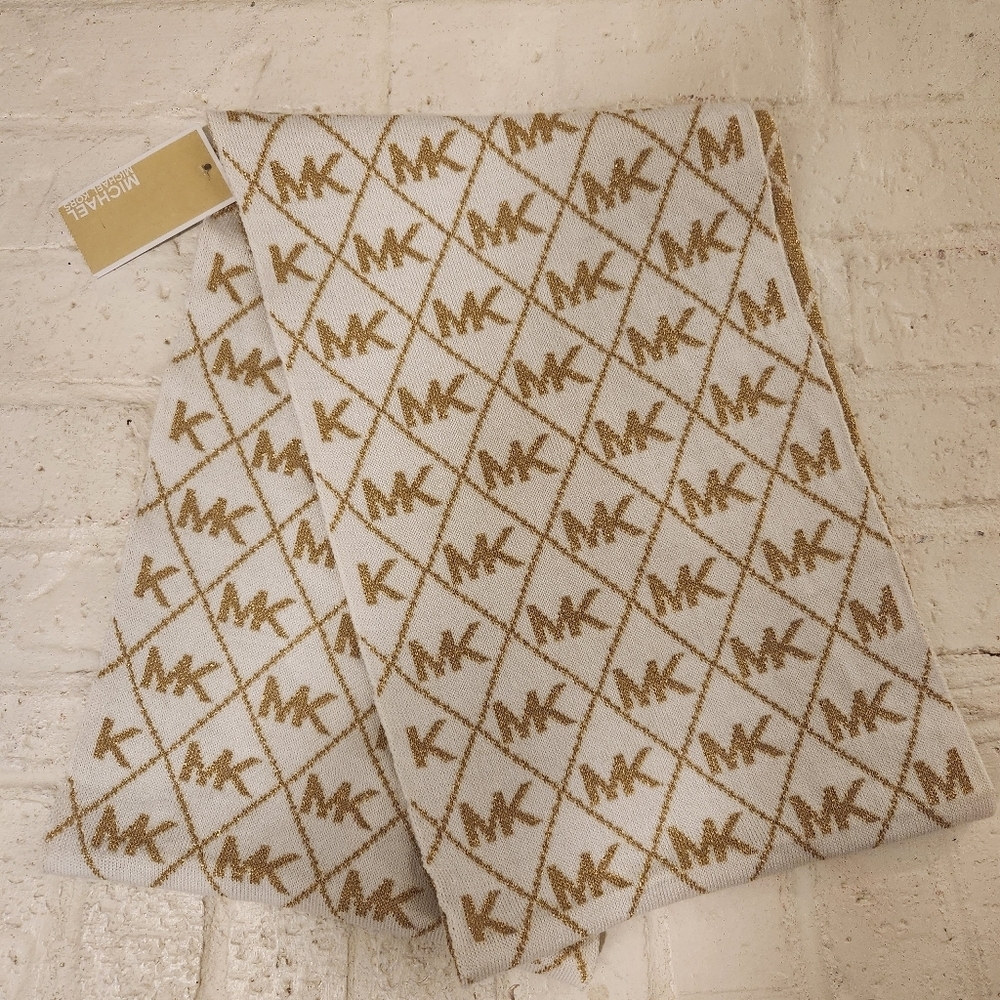 Michael Kors White and Gold Infinity Scarf * See Pic For A Flaw*